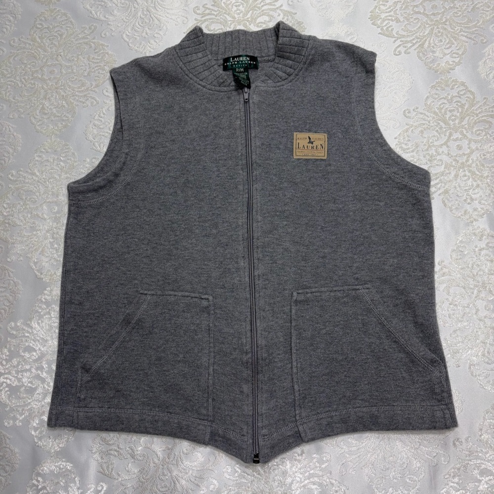 Lauren Ralph Lauren Grey 100% Cotton Vest Size Medium Petite